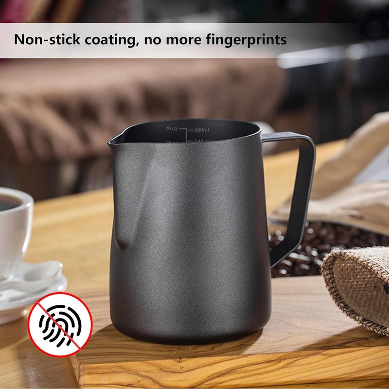 TooCust Milk Frother Pitcher 20 OZ，Espresso Milk Frothing Pitcher, Milk Steamer Cup Steaming Pitcher, Stainless Steel Coffee Froth Cup with Latte Art Pen for Coffee Cappuccino (Black) - Image 4